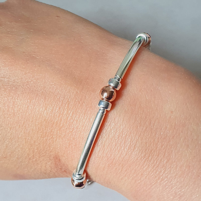 Silver & Rose Gold Noodle Bracelet