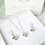 Sterling Silver Puff Heart Necklace & Earring Set