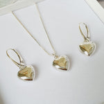 Sterling Silver Puff Heart Necklace & Earring Set