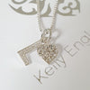 Sterling Silver CZ Initial & Sparkle Heart Necklace