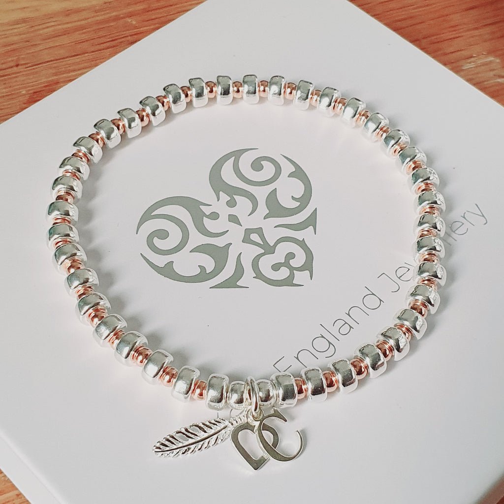 Personalised Sterling Silver & Rose Gold Feathers Appear When Loved Ones Are Near Bracelet