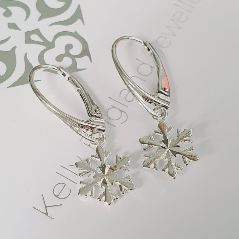 Polished Sterling Silver Snowflake Earrings