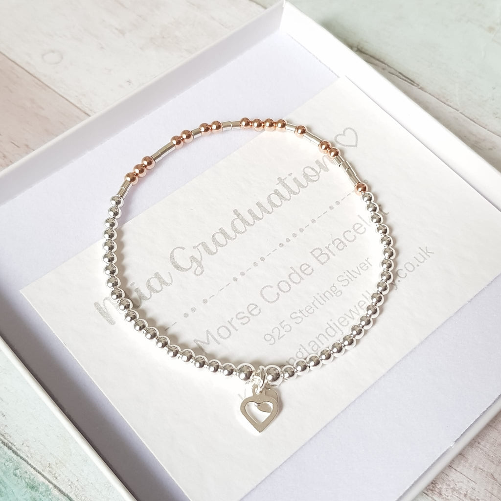 Graduation Personalised Silver & Rose Gold Morse Code Bracelet