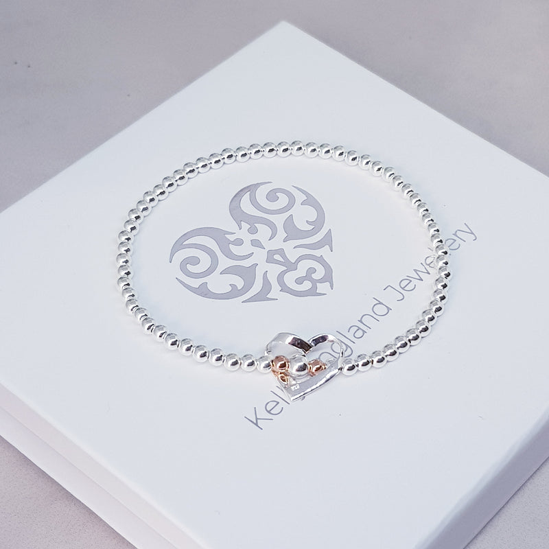 Sterling Silver & Rose Gold Floating Heart Bracelet