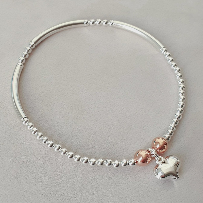 Silver Heart Noodle Rose Bracelet