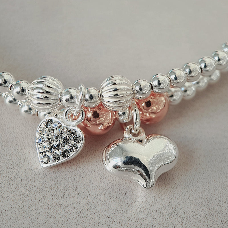 Sterling Silver Silver Heart Duo Bracelet Set