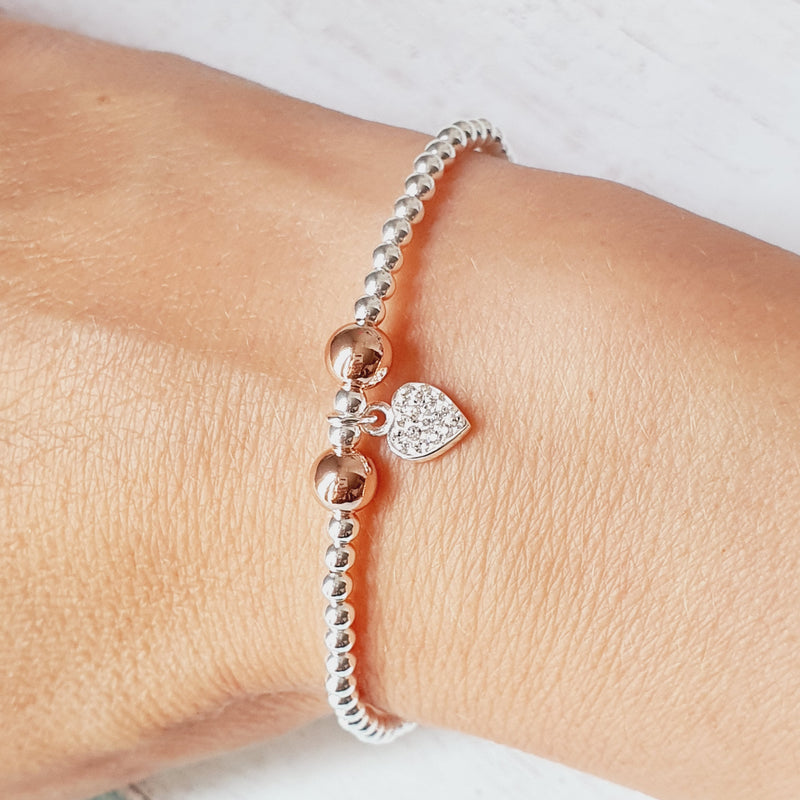 Sterling Silver & Rose Gold Heart Bracelet