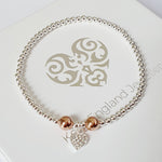 Sterling Silver & Rose Gold Heart Bracelet