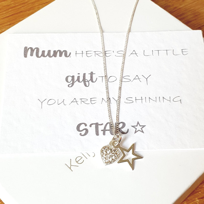 Mum Shining Star Heart Necklace