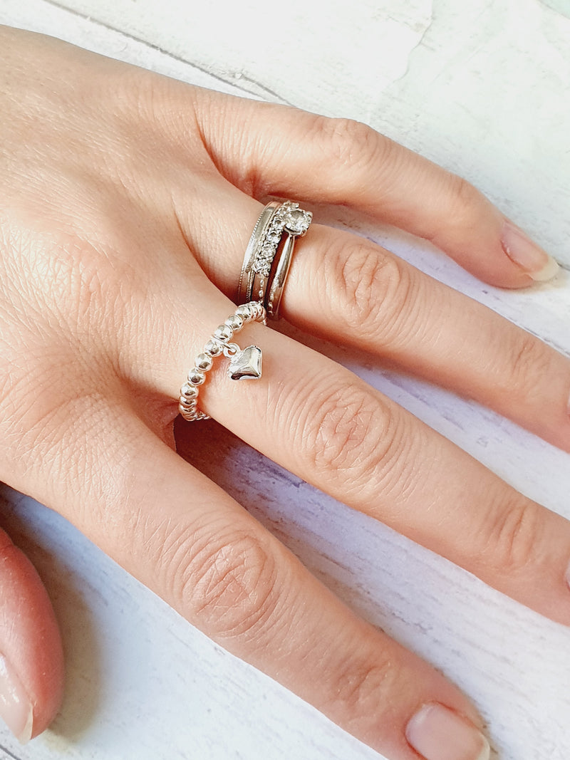 Cute Silver Puff Heart Ring