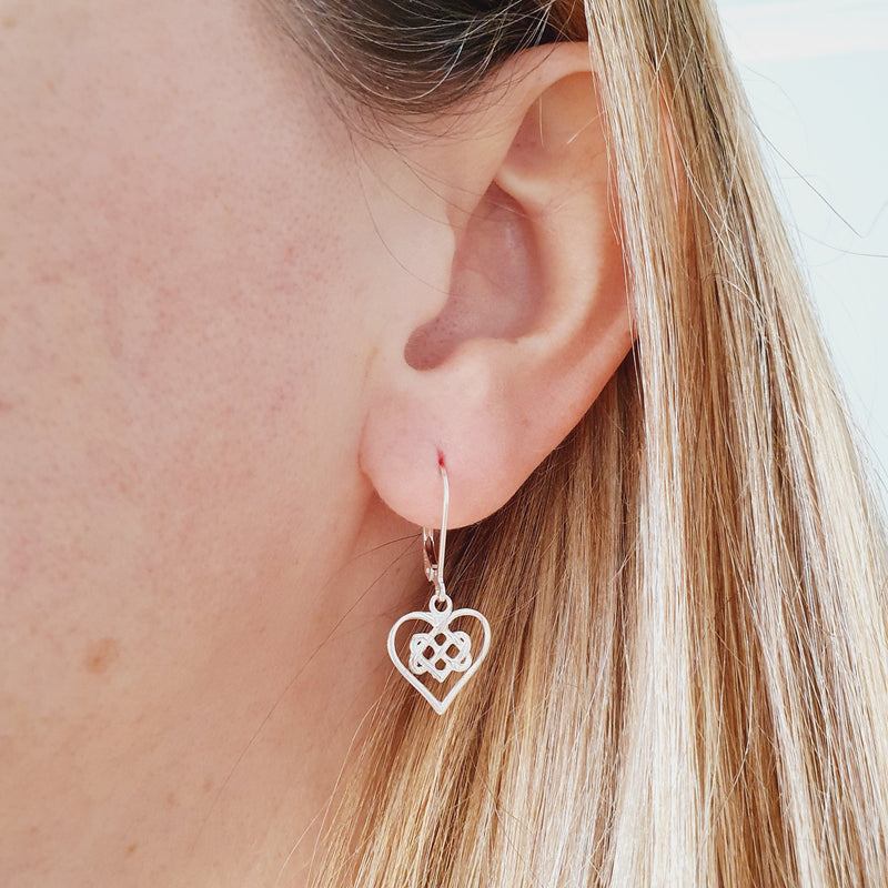 Sterling Silver Infinity Heart Leverback Earrings