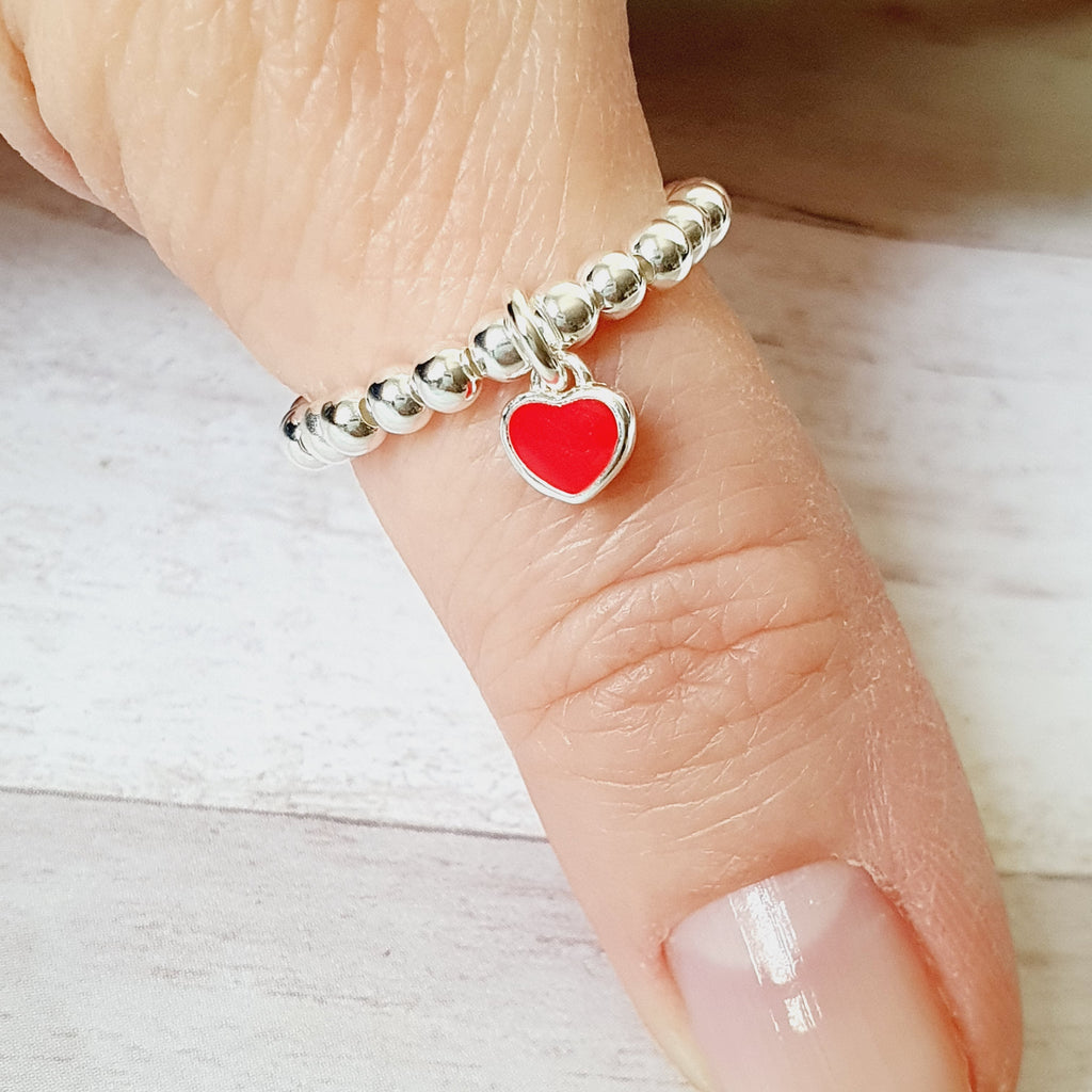 Sterling Silver Red Double Sided Heart Ring