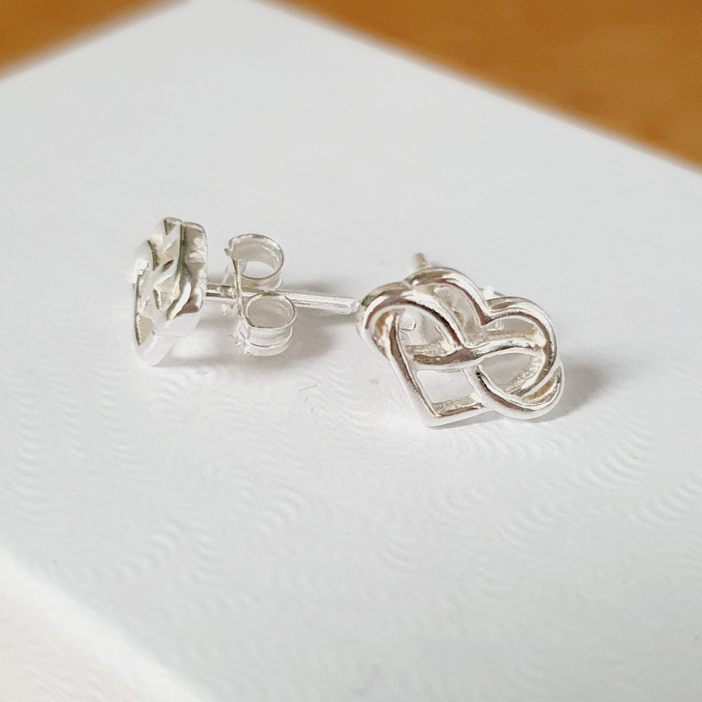 Infinity Knot Heart Stud Earrings