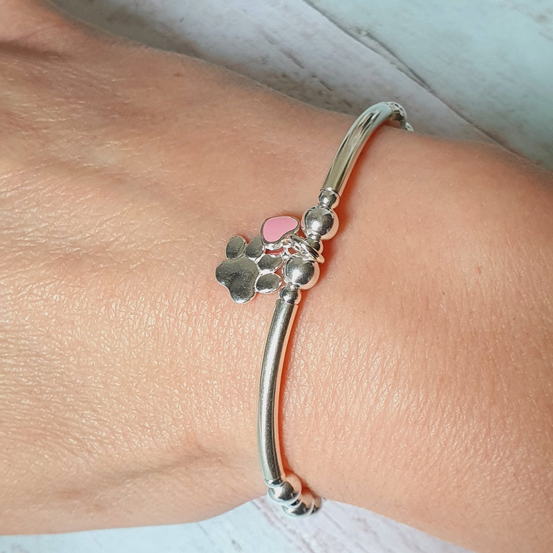 Sterling Silver Doggy Paw Print Noodle Bracelet