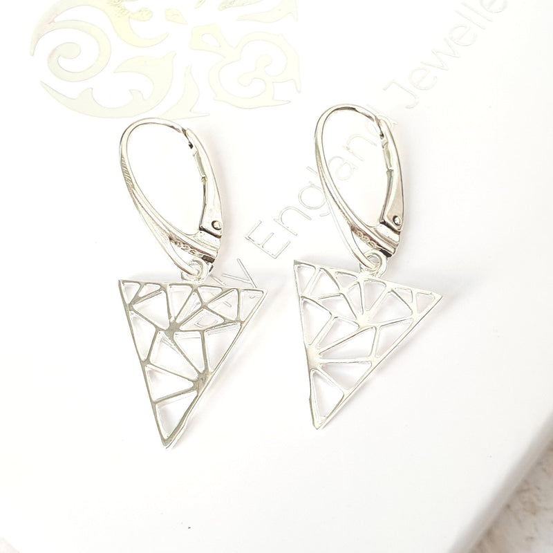 Silver Geometric Triangle Earrings