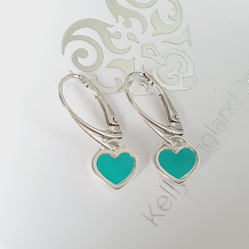 Turquoise Heart Lever Back Earrings