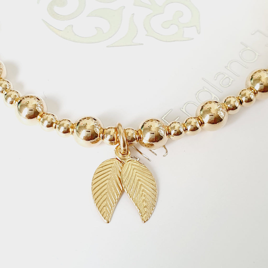 Gold Double Leaf Beaded Bracelet