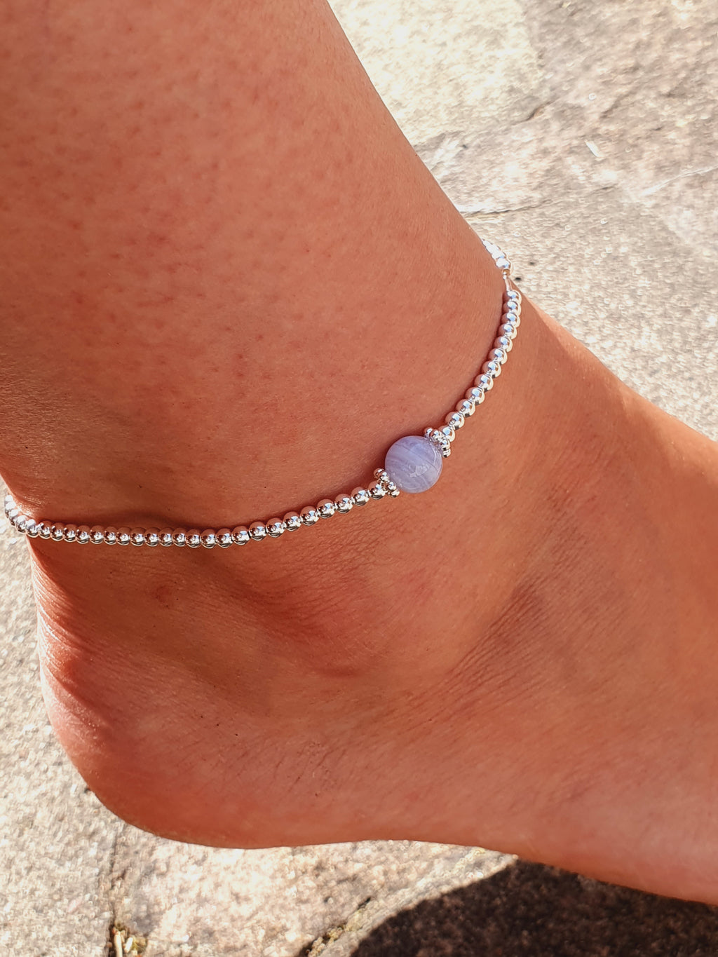 Blue Lace Agate - Semi Precious Stone Anklet