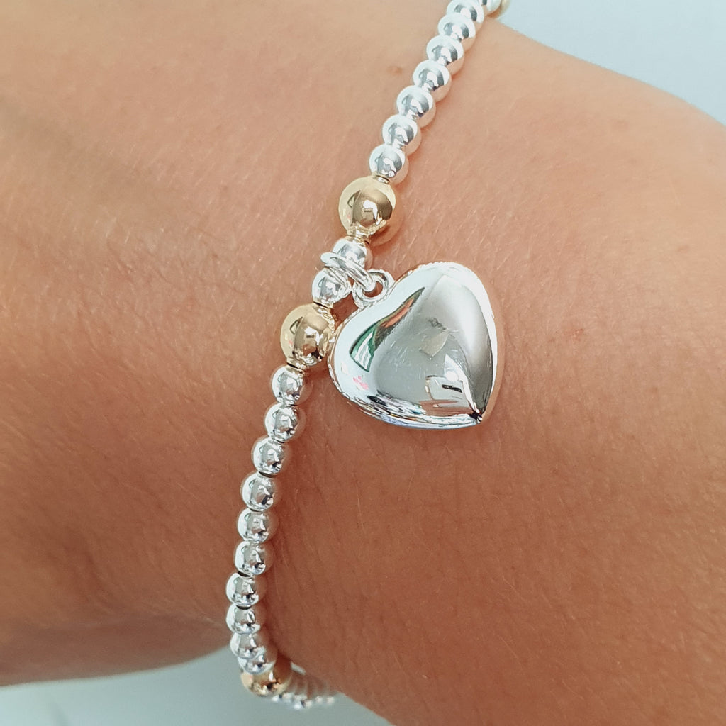 Puff Heart Silver & Gold Bracelet