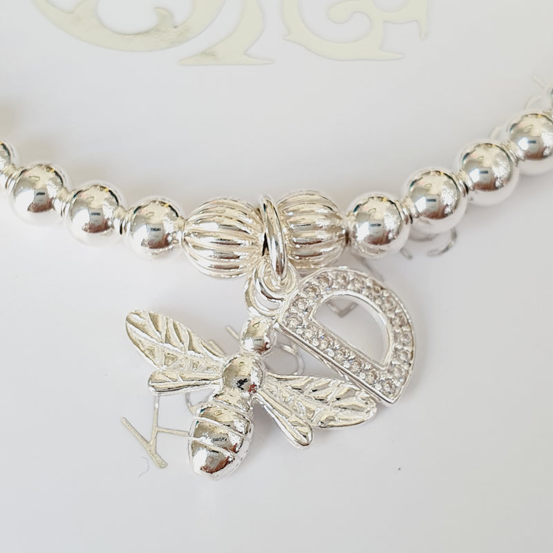 Sterling Silver Personalised 3D Bee Bracelet