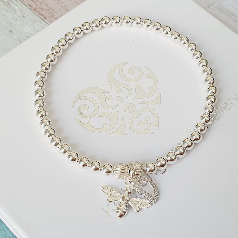 Sterling Silver Personalised 3D Bee Bracelet