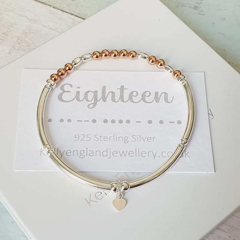 18th Birthday! Silver & Rose Gold Beaded Bracelet