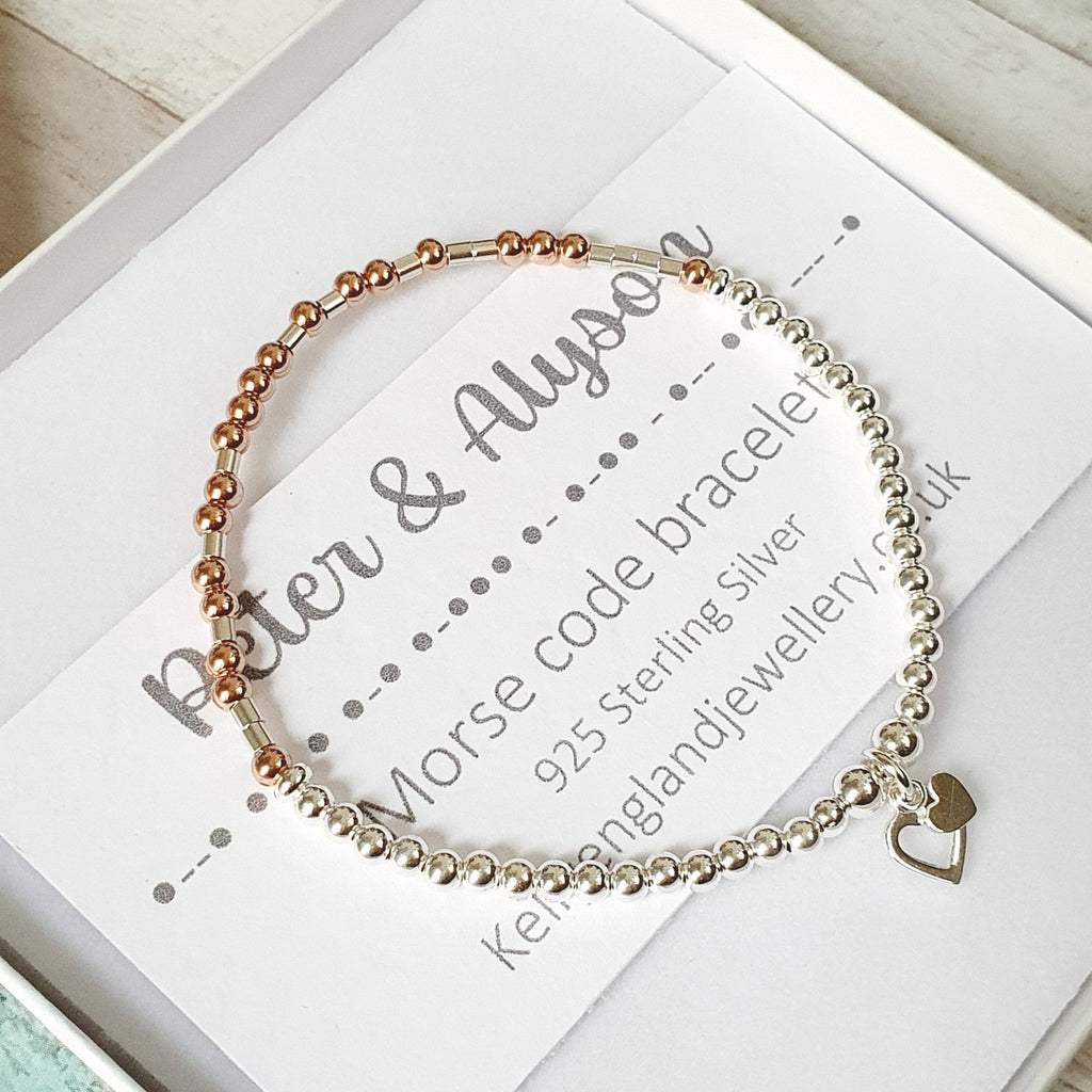 Personalised Silver & Rose Gold Morse Code Bracelet - Add any name