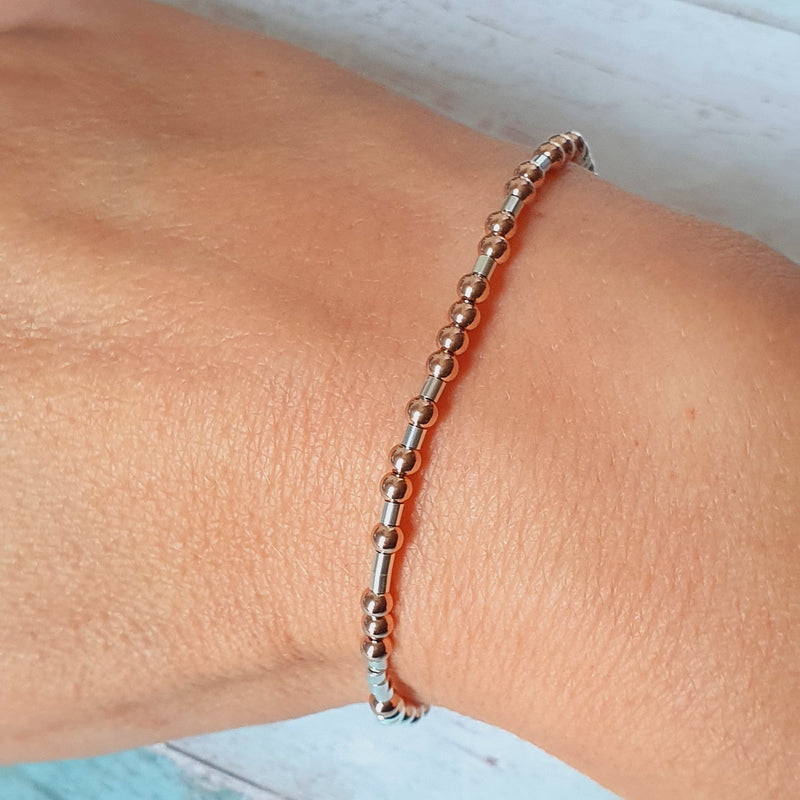 Personalised Silver & Rose Gold Morse Code Bracelet - Add any name