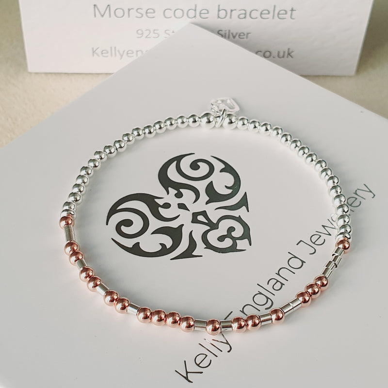 Personalised Silver & Rose Gold Morse Code Bracelet - Add any name