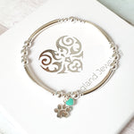 Silver Paw & Turquoise Heart Noodle Bracelet