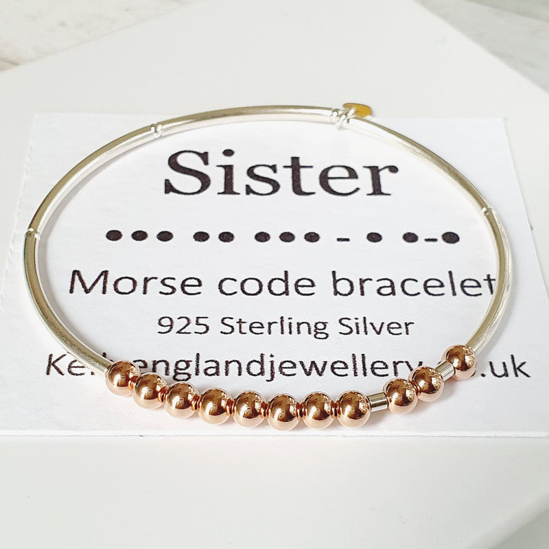 Sister! Silver & Rose Gold Morse Code Bracelet