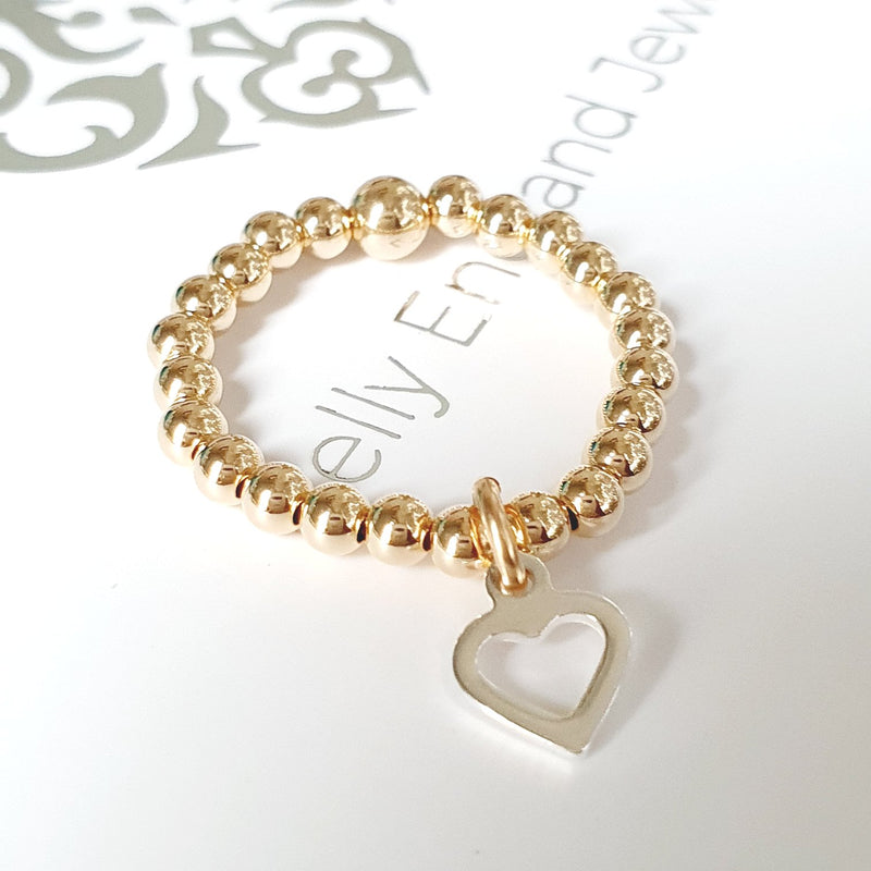 925 Silver & Gold Heart Stretch Ring