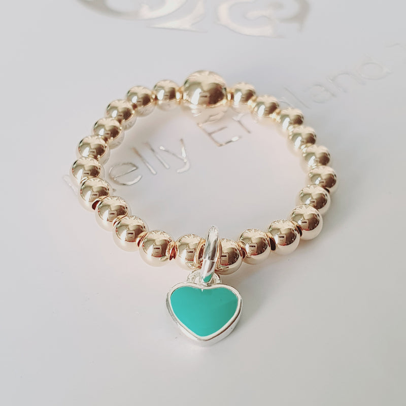 Gold Turquose Heart Stretch Ring