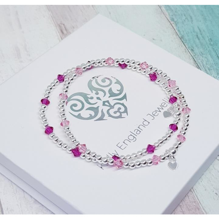 Fuchsia & Light Rose Crystal Bracelets