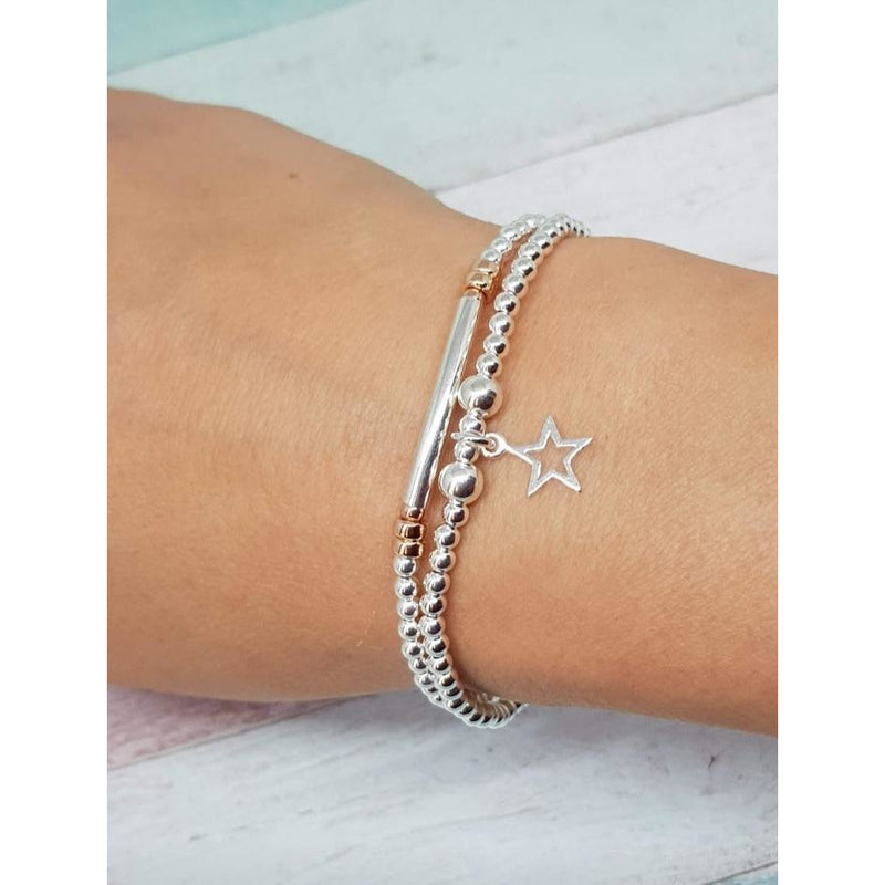 Silver & Rose Star Bracelet Set